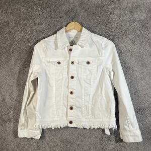 AG Adriano Goldschmied White Denim Fringe Jacket Womens Small Western Boho